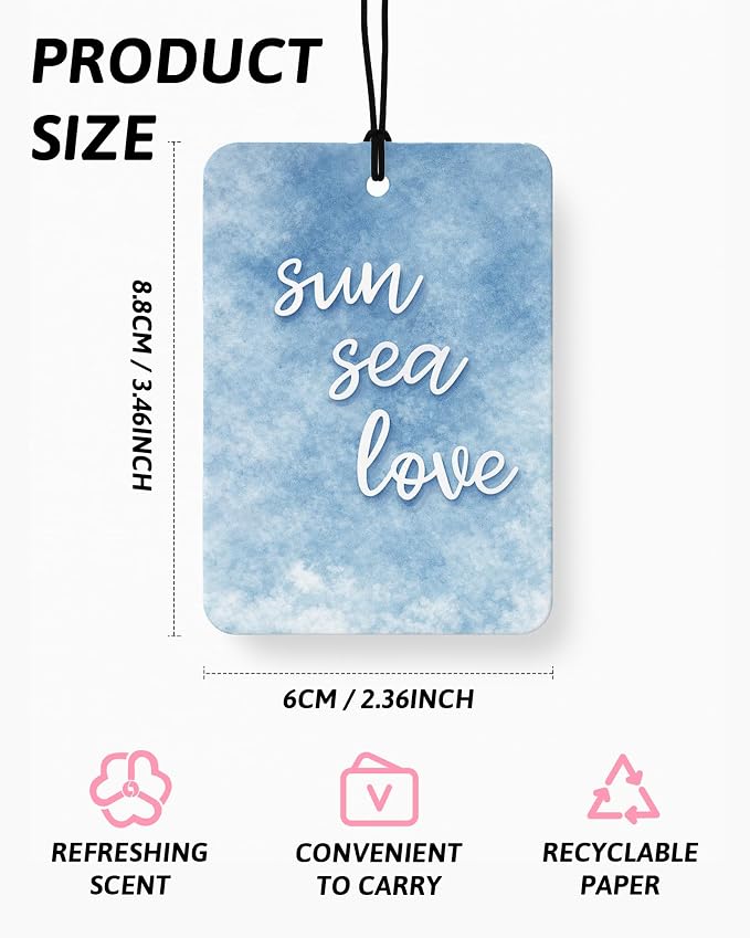 Blue Summer Beach Car Air Freshener 4 Pcs Coconut Scented, Preppy Coastal Bikini Car Accessories Mirror Decor for Women, Girly Beachy Hanging Air Freshener for Cars Closet Drawer Books