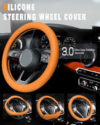 Car Steering Wheel Cover, Thin Anti-Skid Silicone Steering Wheel Cover for Men & Women, Universal Automotive Interior Accessories for Most Cars (Dark Orange)