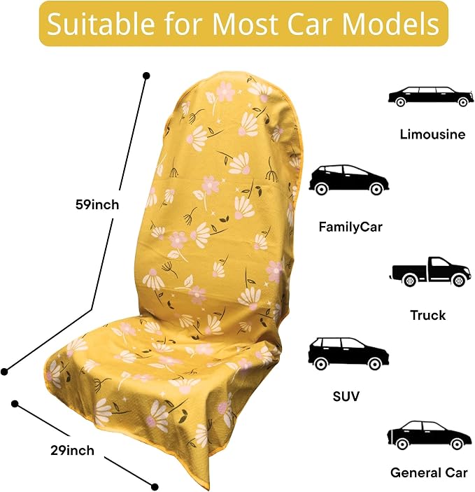Waterproof Car Seat Cover for Front Seats, Protector for Cars SUVs Trucks, Sweat Towel Seat Covers Bucket for Gym,Workout,Beach,Hiking,Running and Swimming (Chamomile and Yellow, 1PC)