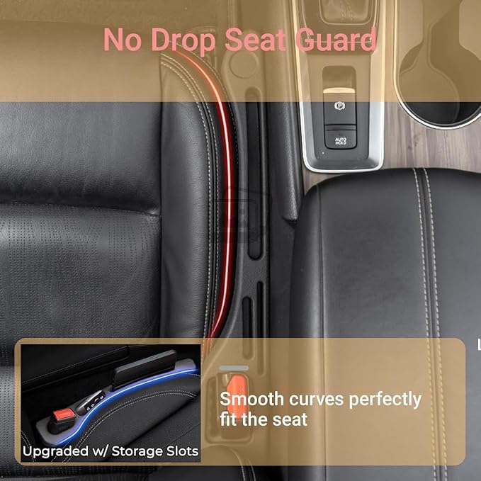 Car Seat Gap Filler, 2-Pack No-Drop Seat Side Gap Seam Filler Organizer with Phone Holder, Seat Gap Fillers for All Cars, Prevents Items from Falling, Easy to iInstall (Red)
