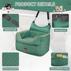 Dog Car Seat - Memory Foam Dog Booster Seats for Small Dogs Up to 25lbs-Elevated Pet Car Seat with Storage Pockets and Dogs Seat Belt-Pet Travel Bed for Front & Back Seats-Removable Washable-Green