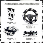5 Pcs Fuzzy Animal Print Car Accessories Set, Soft Fluffy Plush Steering Wheel Cover, Center Console Armrest Pad & Rearview Mirror Cover - Interior Decorations for Women,Universal Fit (Cow Print)