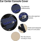 Bling Blue Car Center Console Cover, Leather Car Arm Rest Cover with 2 Storage Bags, Universal Auto Armrest Protector Storage Box, Bling Accessories Interior for Most Vehicles