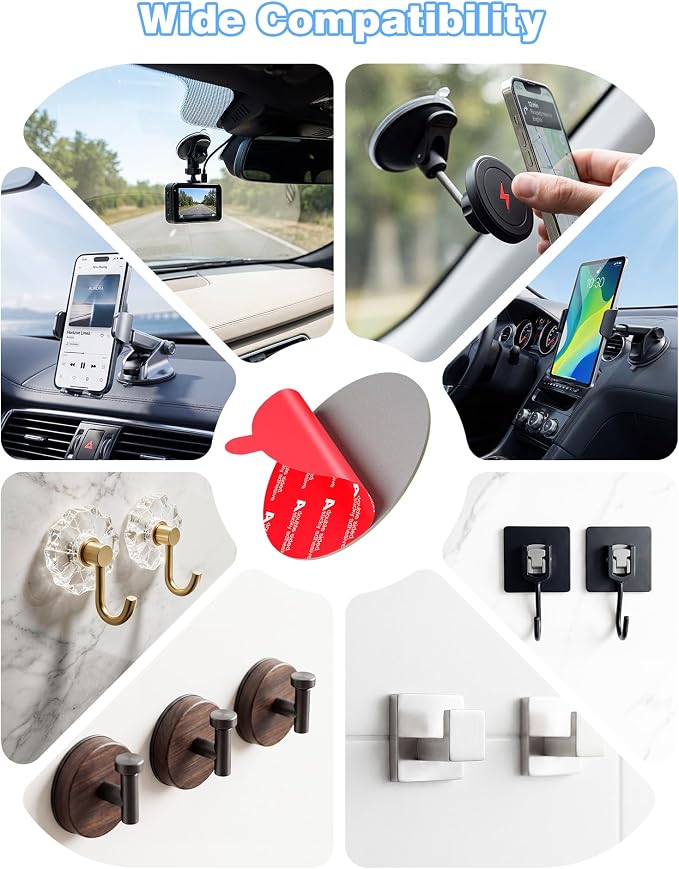 Adhesive Pads for Car Phone Mount, 4Pcs 2.76" Round Sticky Tape | Double-Sided heat resistant tape replacement. For dashboard suction cup, dash cam, GPS, windshield. With adhesion promoter.