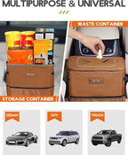 3 Gallons Car Trash Can, Ultra Large Capacity Organizer and Storage with Adjustable Straps & Magnetic Snaps, Waterproof Car Accessory for Interior Car Stuff Storage, Brown