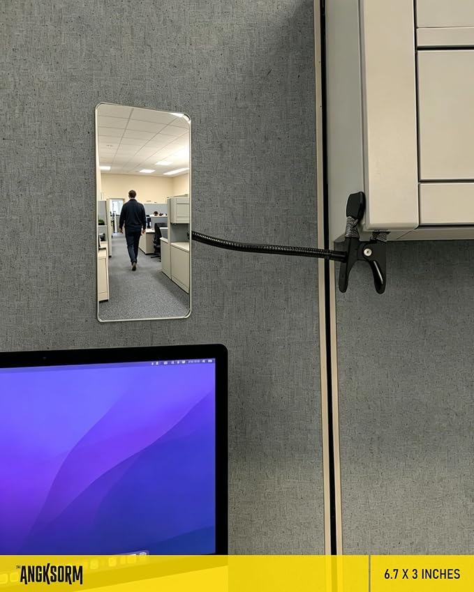Clip On Cubicle Mirror to See Behind You at Computer Desk | 6.7 x 3 in acrylic convex rear view mirror for monitor, laptops, PC screens, office, reception and open office workspaces