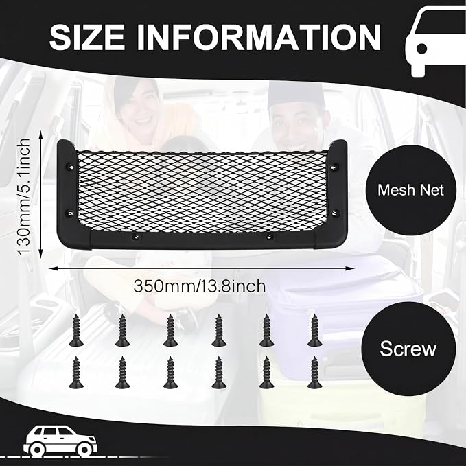 2 Pcs ABS Plastic Frame Car Storage Net Bag Phone Car Mesh Net Holder RV Storage Boat Cargo Pocket Organizer Framed Mesh Pocket with Screws for Auto RV (13.8 x 5 Inch)