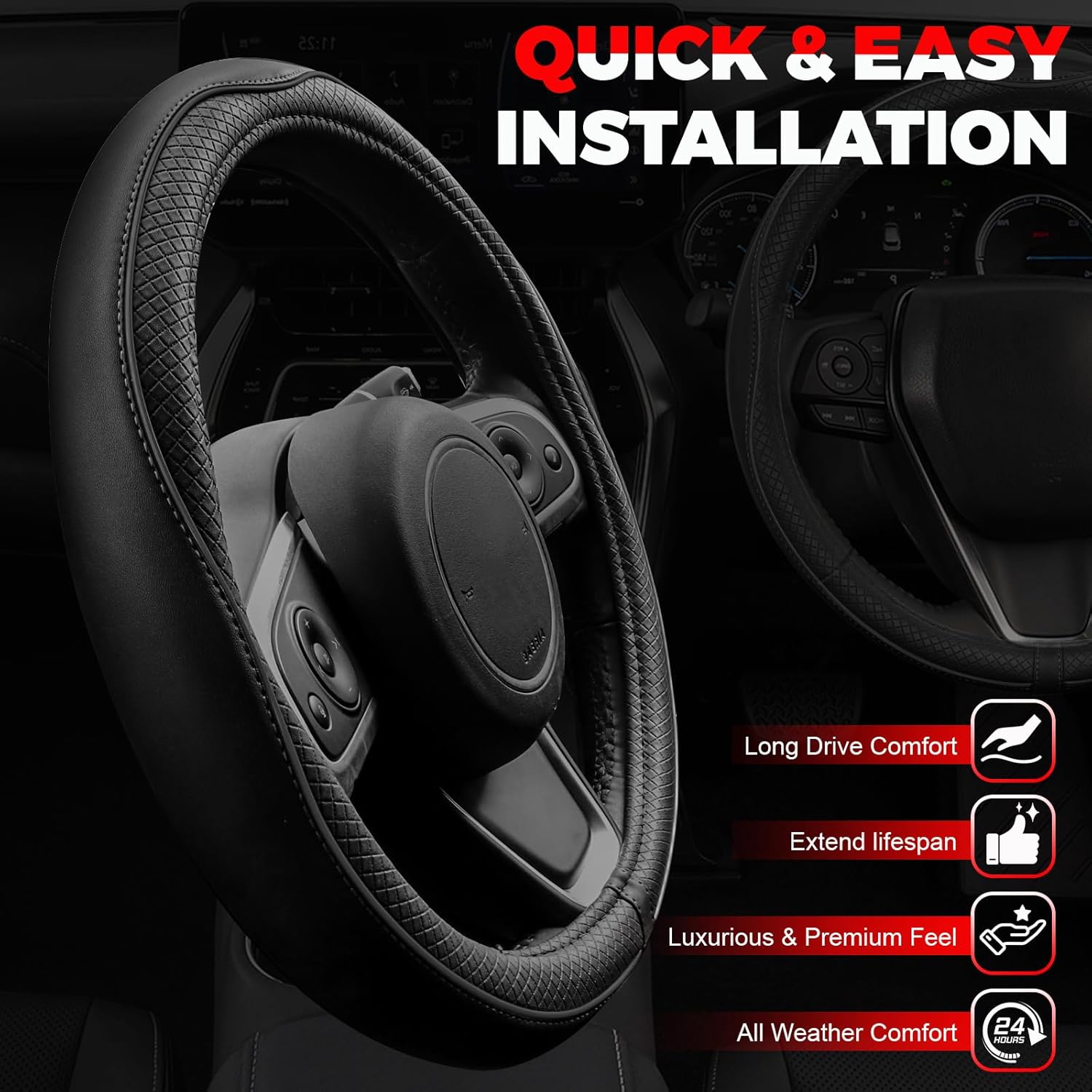 Steering Wheel Cover — Breathable Microfiber Leather Protector
