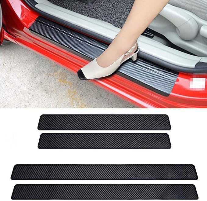4PCS Car Door Sill Protector 3D Carbon Fiber for Truck SUV | Anti-Scuff，Self-adhesive，Protective Door Threshold Guard Vinyl Sticker