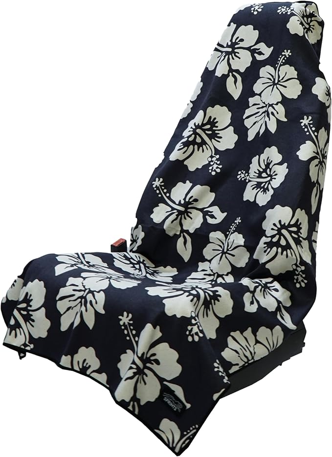 Athletic Running Towel, Full-Sized, Car Seat Cover - Performance Microfiber (Flex on the Beach - Black w/Snaps)