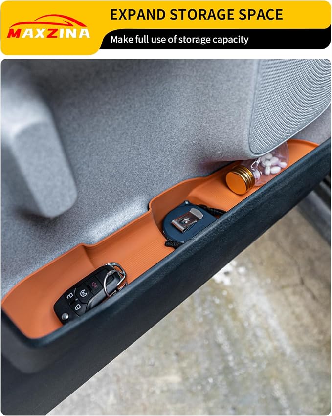 Door Side Storage Tray Compatible with 2022-2025 (No for 2026) Ford Maverick Side Door Storage Box Door Organizer Phone Pocket Silicone Front & Rear 4PCS Maverick Accessories (Light Orange)