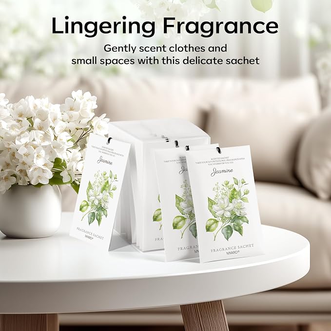 12 Pack Jasmine Scented Sachets for Drawer, Closet & Small Spaces Air Freshener Bags, Odor Eliminator for Car, Shoes, Bathroom Home Fragrance Gift Set