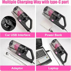 Car Vacuum Cordless Rechargeable, 8000PA High Power Handheld Vacuum Cleaner with 17PCS Car Cleaning Kit, Pink Auto Accessories for Women Gift