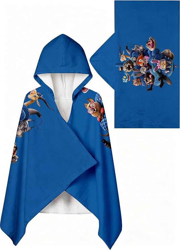 Zootopia Printed Soft Cotton Terry Hooded Towel Wrap, Absorbent Wearable Towel for Bath Pool Beach, 28 in x 55 in
