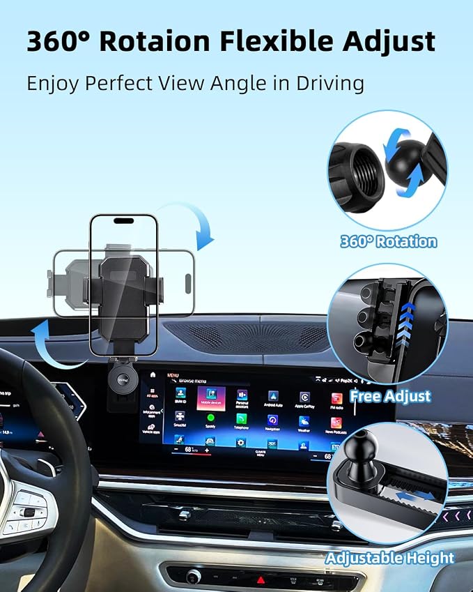 PZK Car Phone Mount for BMW X5 2024-2026 X6/ BMW X7 2023-2026 Accessories | Custom 14.9-inch Screen Auto Lock Car Phone Holder 360° Rotating Extension Rod Hands-Free Not Affect Air Vent Cradles