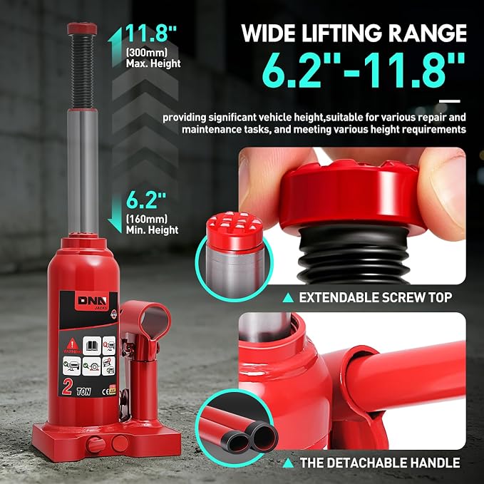 2 tons / 4000 lbs Lifting Automotive Welded Hydraulic Bottle Jackfor Sedans Repair, with Manual Handle & Carrying Storage Case, Red