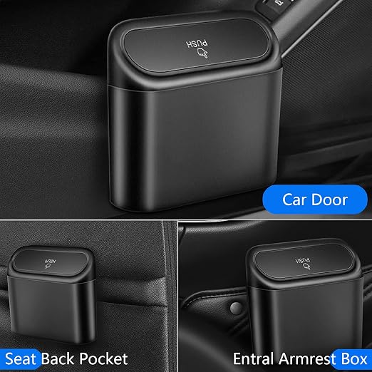 Car Trash Can Bin with Lid - Universal Vehicle Mini Leakproof Garbage Can Bin with 20pcs Trash Bags Can Organizer Storage for Front Back Seat Accessories for Auto Office Bedroom Home(Black)
