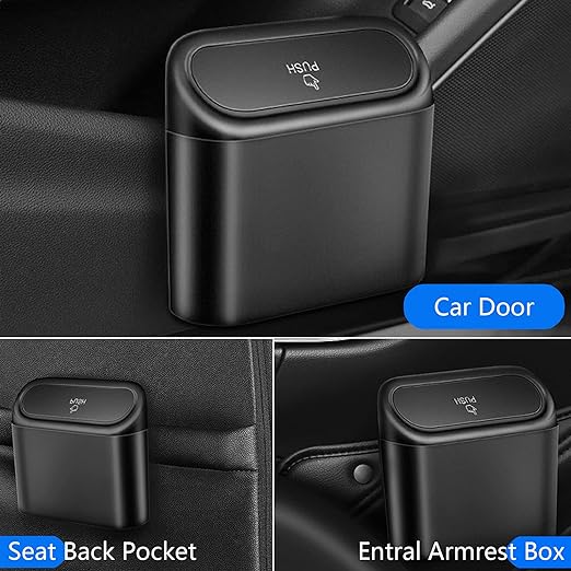 Car Trash Can Bin with Lid - 2 Packs Universal Black Vehicle Mini Leakproof Garbage Can Bin with 40pcs Trash Bags Car Organizers and Storage for Front Back Seat Accessories for Auto Office Home