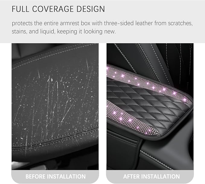 Bling Rhinestones Center Console Covers for Cars,Upgraded Arm Rest Cover for Car with Side Storage Pocket for Car Seat Organizer,Middle Console Cover Stylish Car Decoration (Bling Pink)