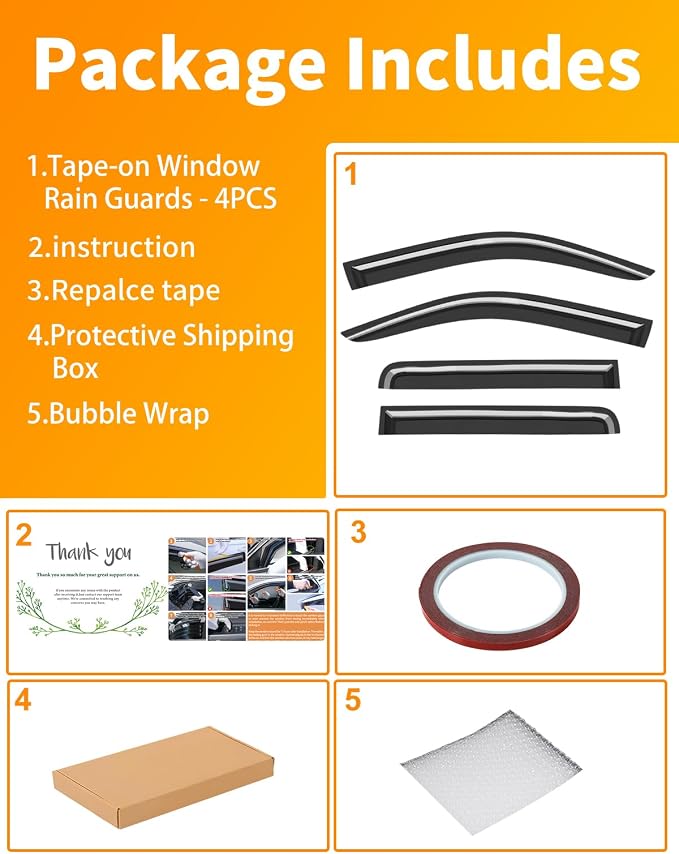 Extra-Thick Window Rain Guard for 2005-2021 Nissan Frontier Crew Cab Rain Guards Tape-on Side Truck Window Visors Low Profile Vent Visor Window Deflectors Vent Shades Car Accessories