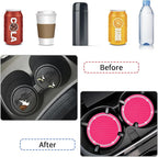 Car Coasters, 4 Pack Universal Vehicle Bling Car Coaster, Rhinestone Coaster for Cup Holders, Car Interior Accessories 2.75'' Silicone Car Coasters for Women(Hot Pink, White Crystal Circle)