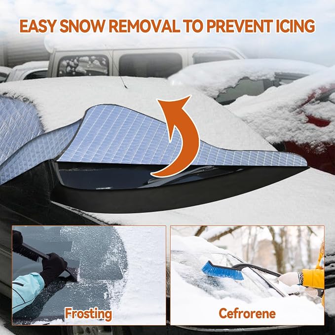Windshield Window Snow Cover with 2 Hooks and 2 Mirror Covers Ice and Snow Front Window Sunshade Cover Fit for SUVs, Trucks, Cars (White-SUVs)