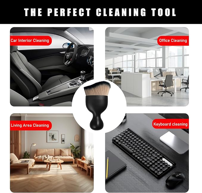 Car Interior Dust Brush, Soft Scratch Free Auto Detailing Brushes, Universal Vehicle Interior Cleaning Tool for Automotive Dashboard, Air Vents, Leather(Brown & Black)