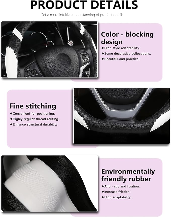D-Shaped Flat Bottom Steering Wheel Cover for Women Girl - Stylish Car Accessory (White)
