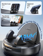 Car Phone Holder Mount, [360° Rotation+Thick Case Friendly] Cell Phone Car Mount with Adjustable Spring Clip, Universal Dashboard Phone Holder Anti-Slip Silicone for iPhone (Black)