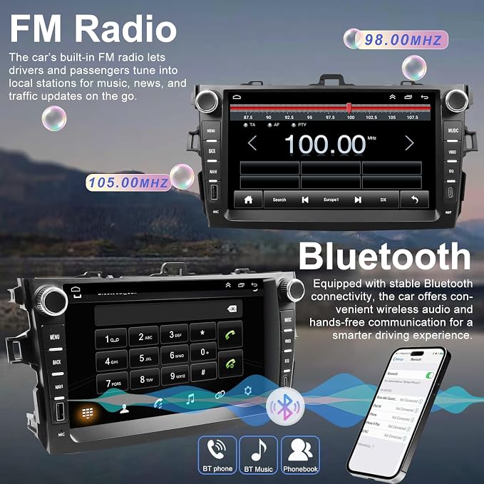 Upgrade Android Car Radio Stereo for Toyota Corolla 2009 2010 2011 2012 2013, 8 Inch Touch Screen Head Unit with Wireless Carplay Android Auto GPS Navigation FM Bluetooth 5G WiFi SWC HD Backup Camera