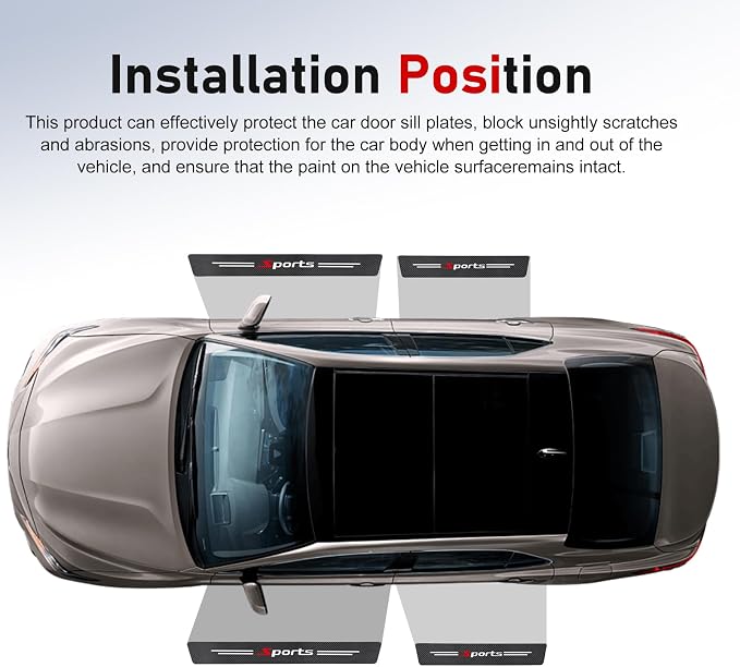 4 PCS Car Door Sill Protector, Carbon Fiber Leather Threshold Guard Strips, Anti-Scratch Auto Door Entry Guards Sill Protector, Universal for Most Vehicles (Black)