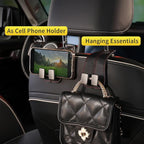 Car Purse Hook, Genuine Leather Car Seat Back Storage Hook, Purse Hook for Car Headrest, Twin Hook Leather Car Headrest Hangers, Bag Hook for Car, Trucks, SUVs, Most Vehicles (Black-2 PCS)