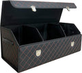 Car Trunk Organizer with Lid,Foldable Faux Leather Cargo Storage Box,3 Compartments,Collapsible Multi-Functional for SUV,Sedan,Vehicle Trunk