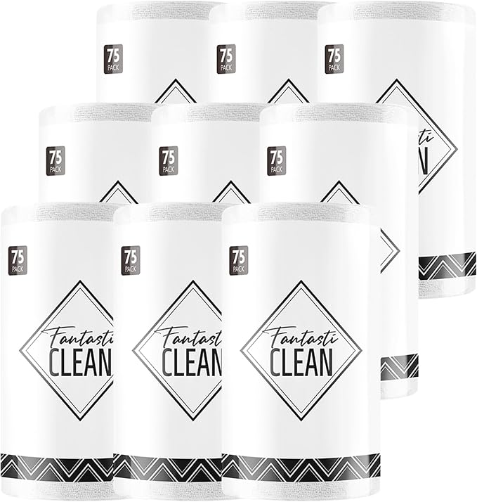 Microfiber Cleaning Cloth Rolls-675 Sheets (9 Rolls of White) | 12'' by 12'', Super Absorbent, Lint-free, Tear-away Microfiber Towel Roll, for All-Purpose Cleaning