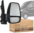 Passenger Side Mirror for 2020-2023 Ford Transit 150 250 350 Short Arm with Power Folding Blind Spot Monitoring BSM Turn Signal Textured Black 10 Pins Right FO1321654
