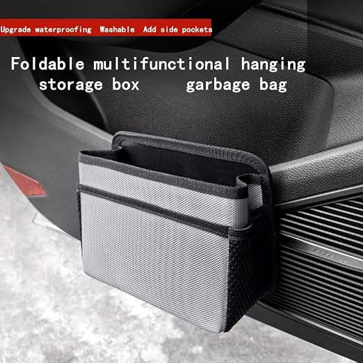 Car Trash Can, Foldable Multifunctional Hanging Storage Box Trash Can with a Roll of Garbage Bag, Multi Pocket Design Suitable for Car, Home, and Office Car Trash Cans (Black)