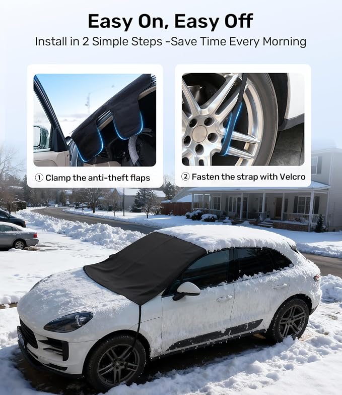 Upgrade Windshield Cover for Ice & Snow [Fast Install & Removal] 600D Oxford Fabric Against Magnetic Fit Snow, Ice, Frost, Winter Accessories - Fit for All Sedans/Cars - (69' x48'')