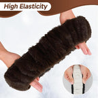 Furry Car Steering Wheel Cover with Gear Shift Cover, Soft and Warm, Cute Fluffy Auto Decor for Women Men, Standard Size, 2 PCS Set, Coffee Brown