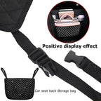 Bling Car Net Pocket Handbag Holder, Rhinestone Vehicle Backseat Purse Organizer Between Seats, Diamond Hanging Storage Bag Barrier of Pet Kids, Universal Automotive Accessories (Black)