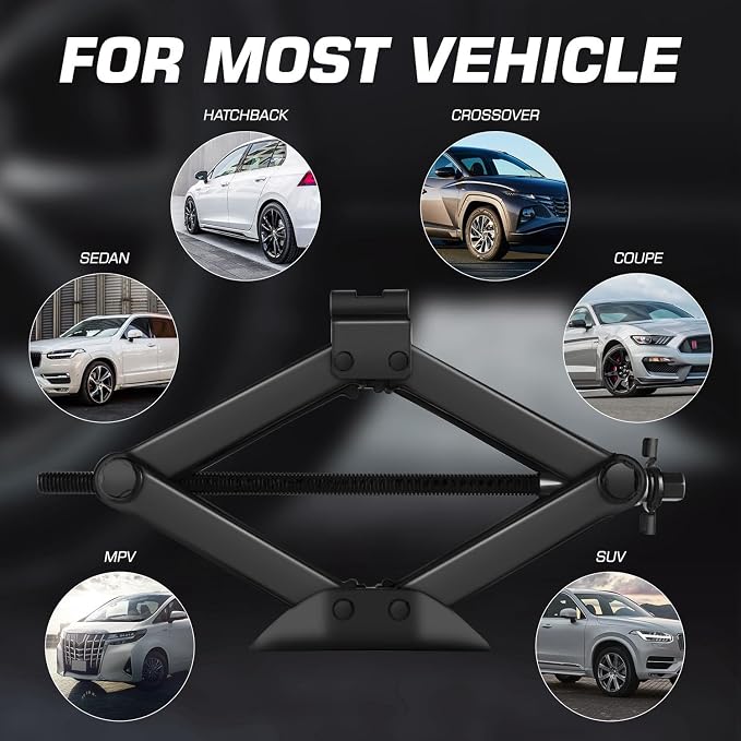2 Ton Jack Kit Scissor Jack for Car, Tire Jack Tool Kit Universal Emergency Kit with Lug Wrench, Tire Changing Kit Portable Ideal for SUV and Auto,TOOLS-00777