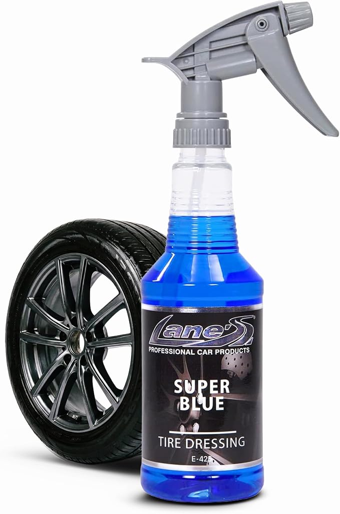 LANE'S Super Blue Tire Dressing | High-Gloss Tire Spray | 16oz (Pack of 1) | No Sling, No Run, Long Lasting | Protects from Cracks & UV Rays | Non-Greasy Tire Dressing & Cleaner for Cars, SUVs, More