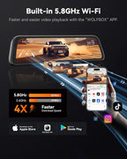 G840S 12" 4K Mirror Dash Cam Backup Camera, 5.8GHz WiFi Smart Rearview Mirror for Cars & Trucks, Front and Rear View Dual Cameras, Night Vision, Parking Assistance, Included 32GB Card & GPS
