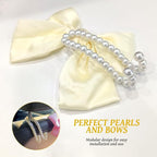 2 PCS Bow Pearl Car Seat Headrest Hook – Cute Purse Hook for Car, Girly Interior Decoration Accessories Hook Hanger, Seatback Holder for Purses & Bags, Elegant Car Organizer (Pearl White)