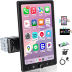 10.4" Rotatable Single Din Car Stereo Touchscreen Radio Wireless CarPlay Android Auto, Bluetooth 5.2 WiFi6 HD 1280 * 800 IPS Display with Backup Camera
