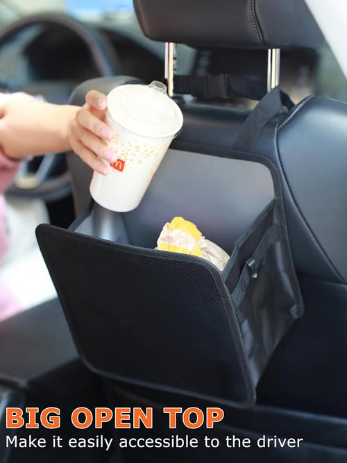 2 Gallons Open-Top Car Trash Can, Hanging Leakproof Car Trash Bag with Water-proof PEVA Liner, Stand Trash Bag for Cars Foldable Automotive Garbage Can for Cars SUV Truck RV Black
