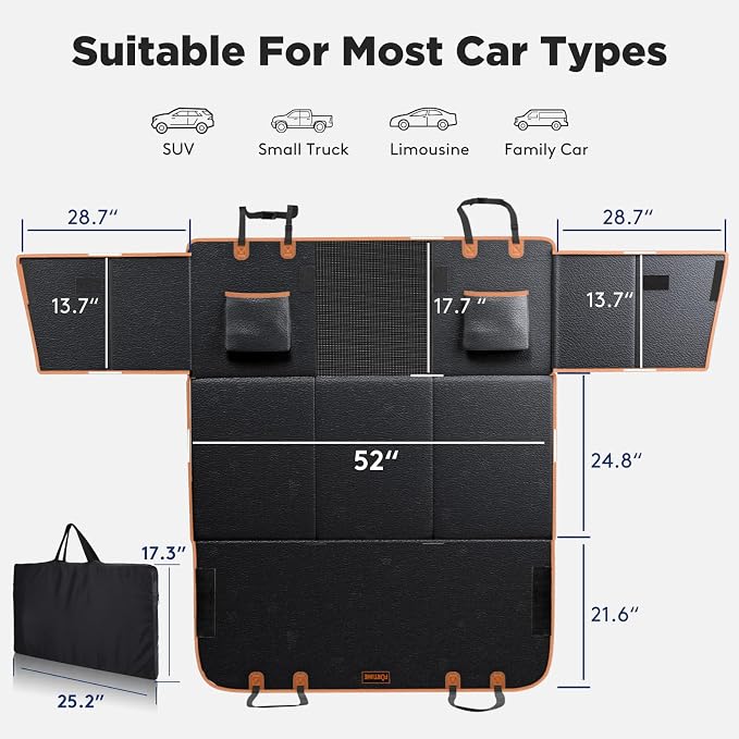 Dog Car Seat Cover for Back Seat, Upgraded PU Leather Back Seat Extender with Hard Bottom Holds 400LBS, Waterproof Anti-Scratch, Large Space Back Seat Cover for Car, SUV, Small Truck