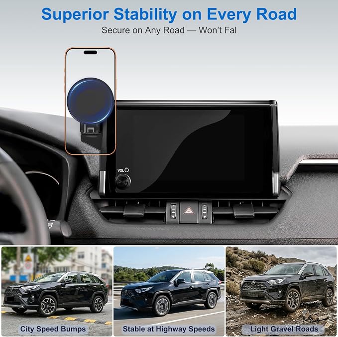 Car Phone Mount for Toyota RAV4 2019–2025 7/8-Inch Screen, OEM-Style Fit, 360° Rotation Phone Holder Compatible with MagSafe, No Vent Blocking, 100% Exclusive Development for Toyota RAV4 Accessories