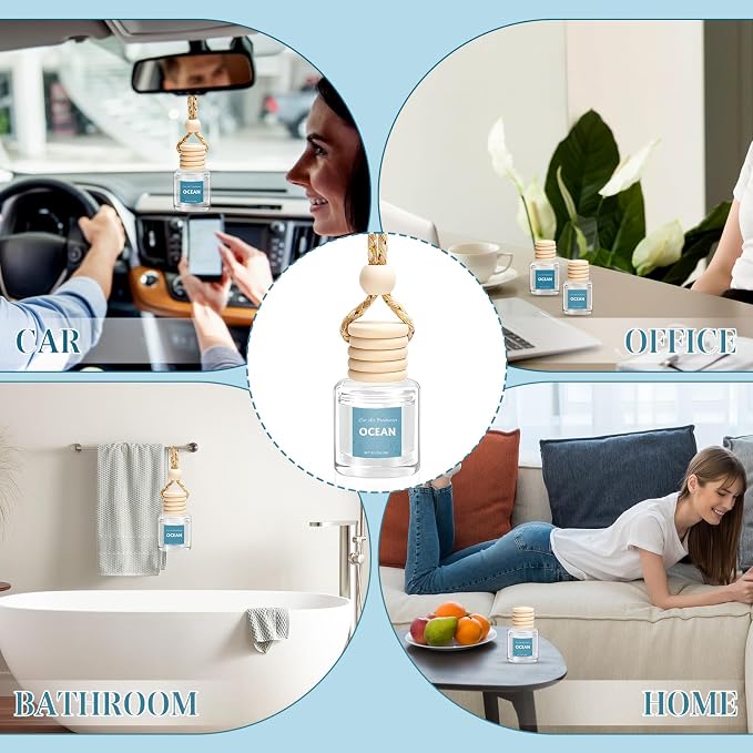 Car Air Freshener 6 Pack, Long Lasting Fresh Aroma Diffuser Set for Men & Women, Natural Essential Oil Fragrance Diffuser for Removing Odors, Auto Interior Decor Accessories Unisex (Ocean Scent)