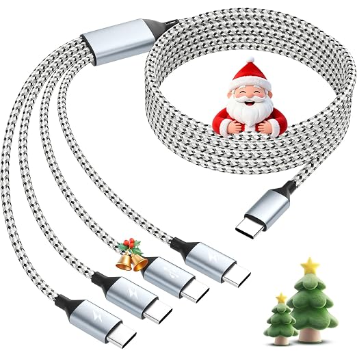 USB C Multi Charging Cable, Dual Type C Cable 1Pack 5FT, USB C Splitter with 4 Type-C Connectors,4 in 1 Multiple Nylon Braided Cable Compatible with iPhone 15 Pro Max/Galaxy/Tablets/Google.