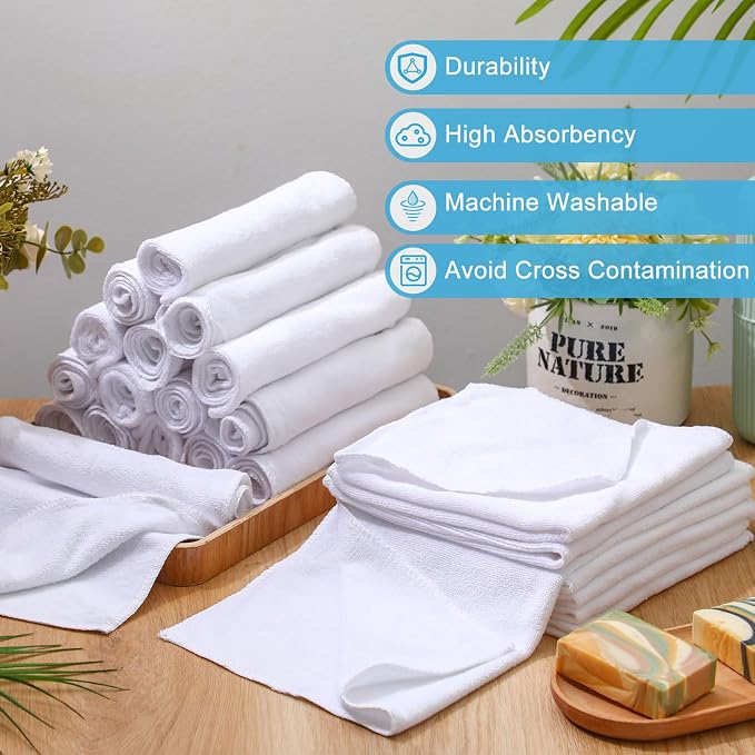 Microfiber Cleaning Cloths for Cars 16 x 16 Inch Ultra Absorbent Car Towels Drying Reusable Cleaning Supplies House Kitchen Window Microfiber Towel(White,60 Pcs)